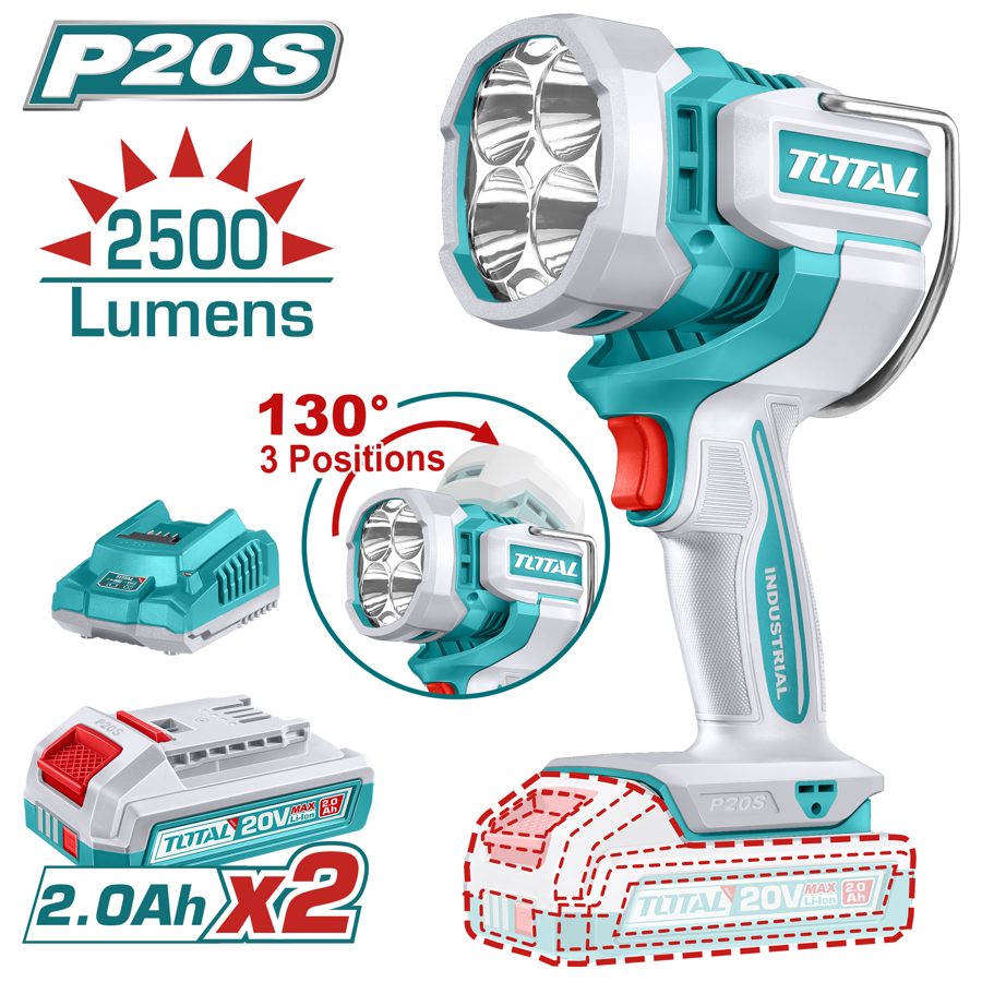 Lampara de Trabajo a Bateria 20V 2500LM - 2BAT/CAR - TWLI20887 - Total