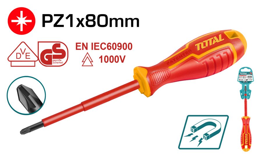 Destornillador Pozidriv Aislado 1000V PZ1X80MM - Total