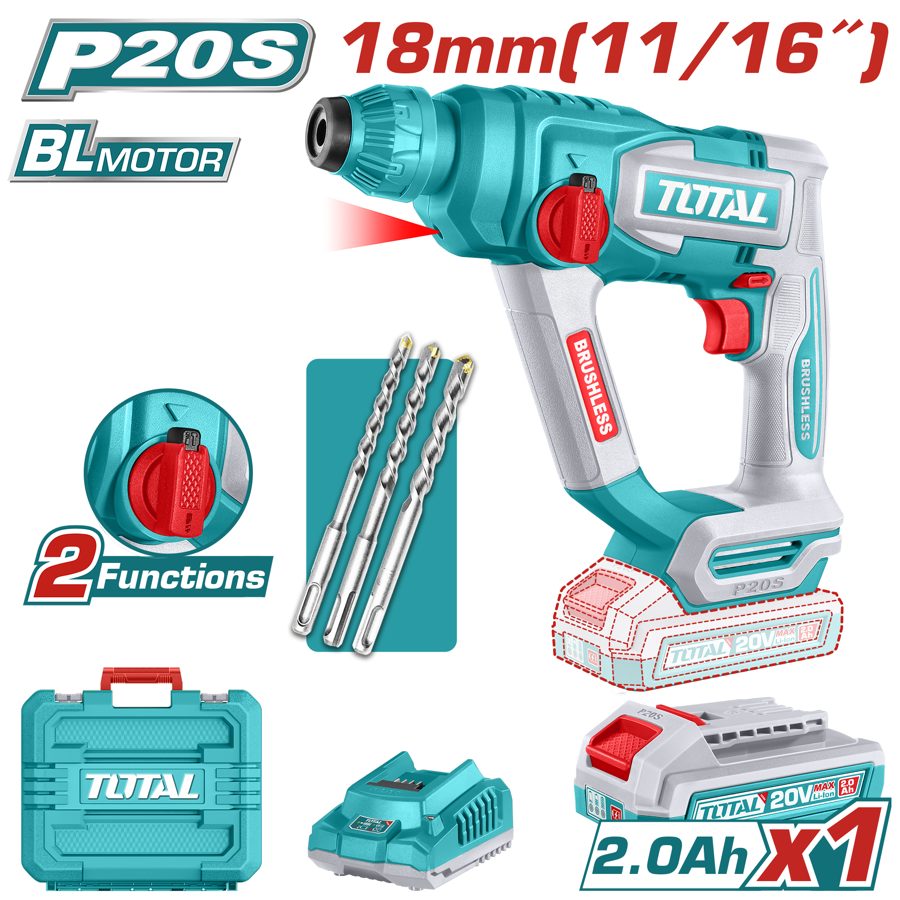 Rotomartillo a Batería 20V 18MM Bl - Bat/car - TRHLI201881 - Total