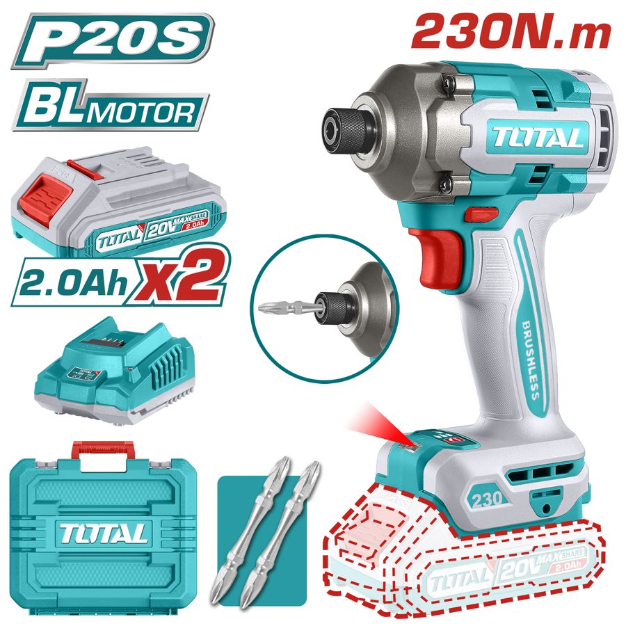 Atornillador de Impacto a Batería 20V 230NM Bl - 2BAT/CAR - TIRLI2023 - Total