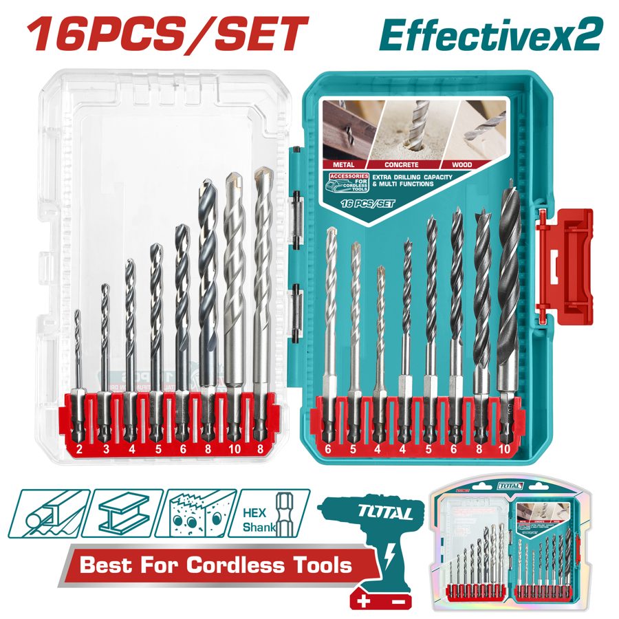 Juego de Mechas Metal, Concreto y Madera (16 Pzs) - TACSDL11608 - Total