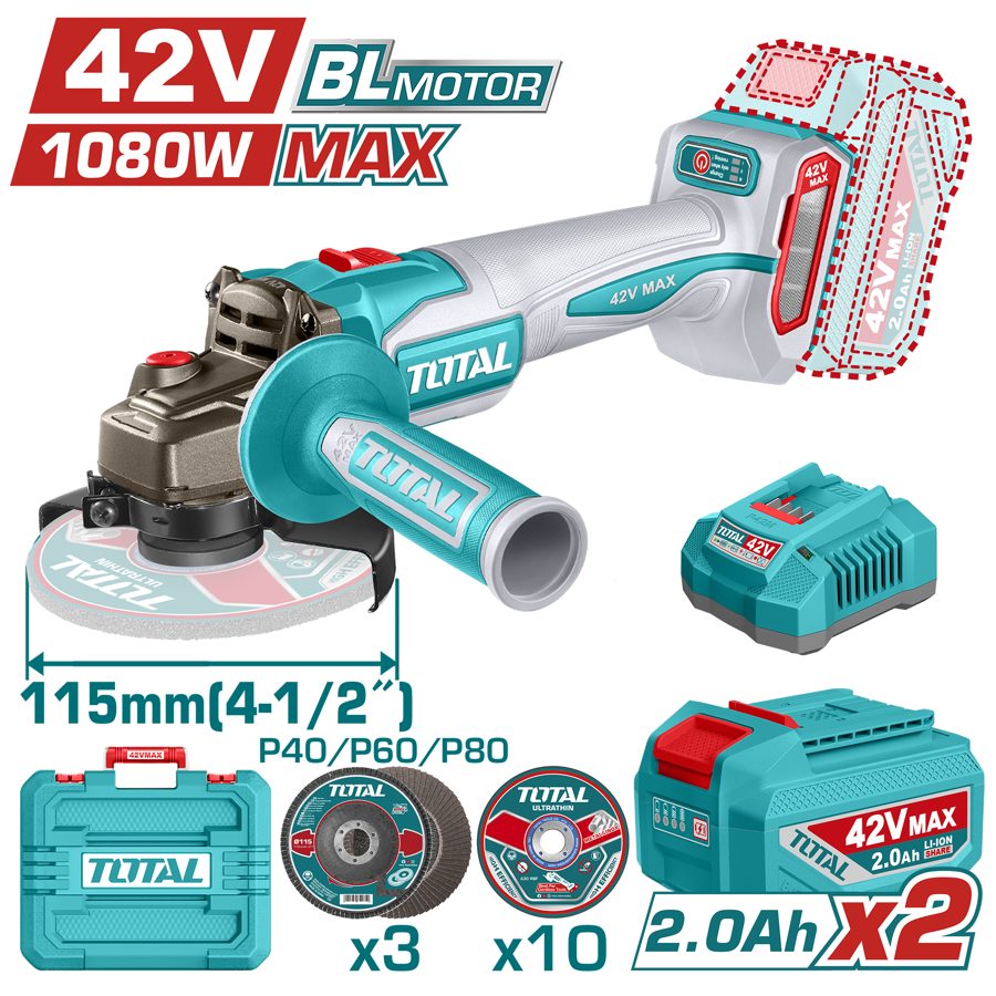 Amoladora a Batería 42V 115MM (1200W Max) Bl - Bat/car - TAGLI2211531 - Total