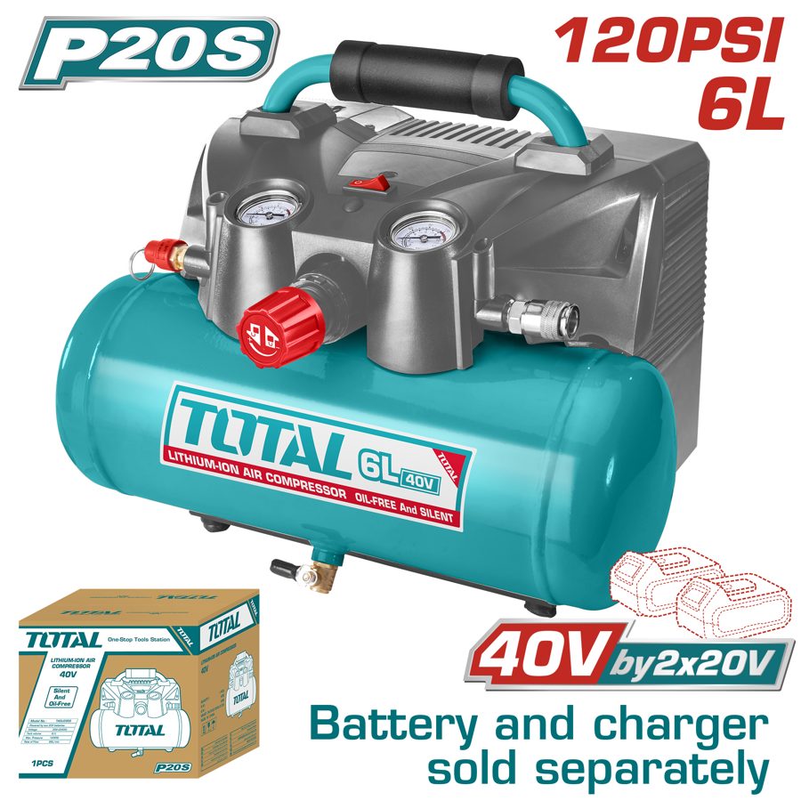 Compresor de Aire a Bateria 20V+20V 6L - sin Bat - TACLI2003 - Total