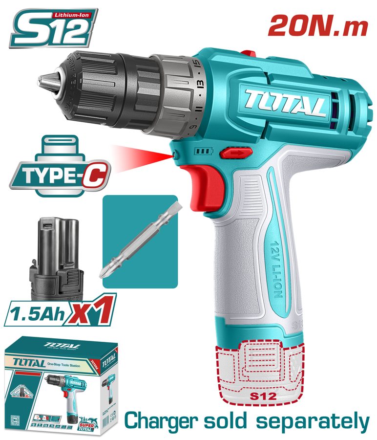 Taladro Atorn a Bateria 12V (tipo C) 20NM - Bat - TDLI122061 - Total