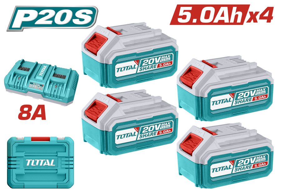 Bateria 5AH (4 Pzs) y Cargador Dos Puertos 20V8A - Total