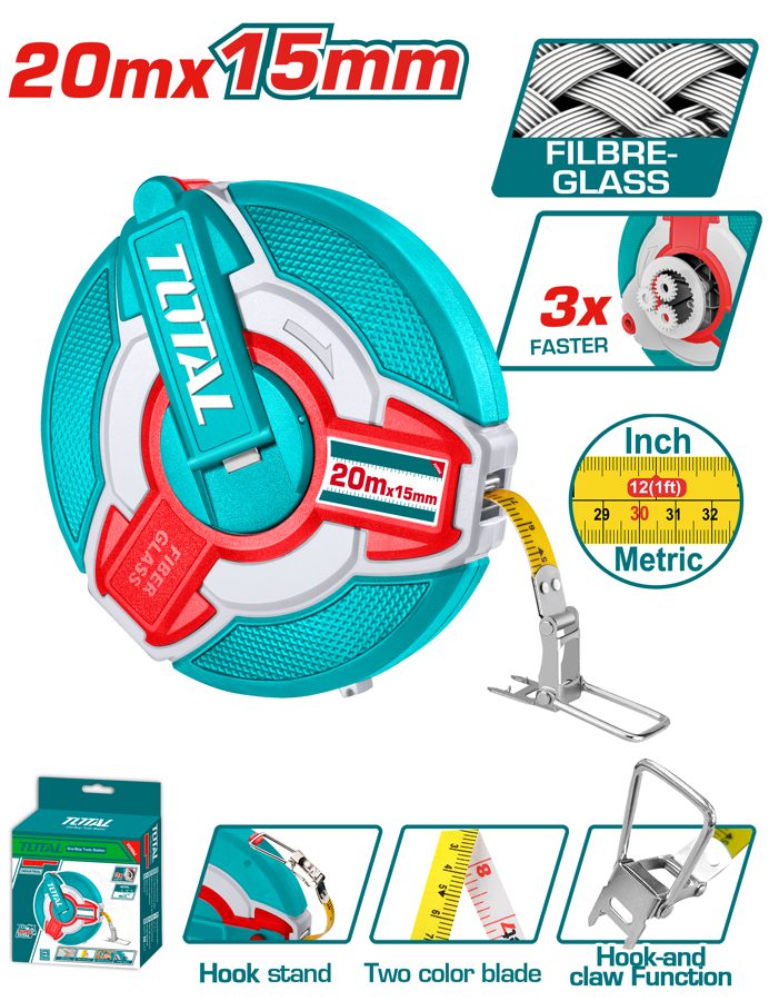 Cinta Metrica de Fibra de Vidrio 20M X 15MM - Total