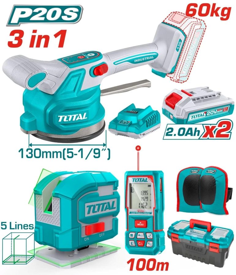 Kit de Herramienta Vibratoria a Bateria 20V, Medidor de Distancia y Laser (promo) - Total
