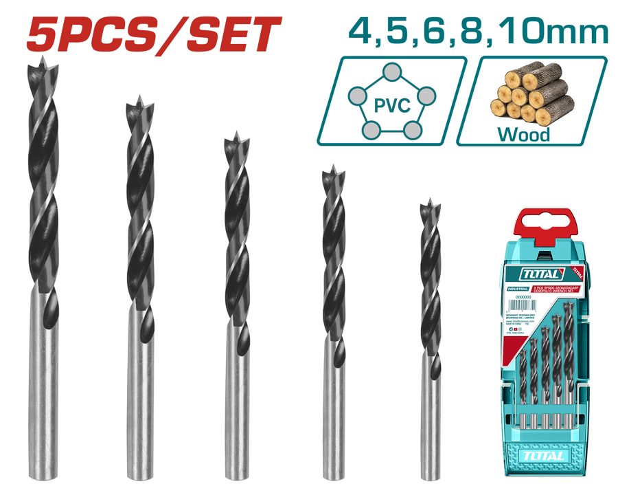 Juego de Mechas para Madera y Pvc 4-10MM (5 Pzs) - Total