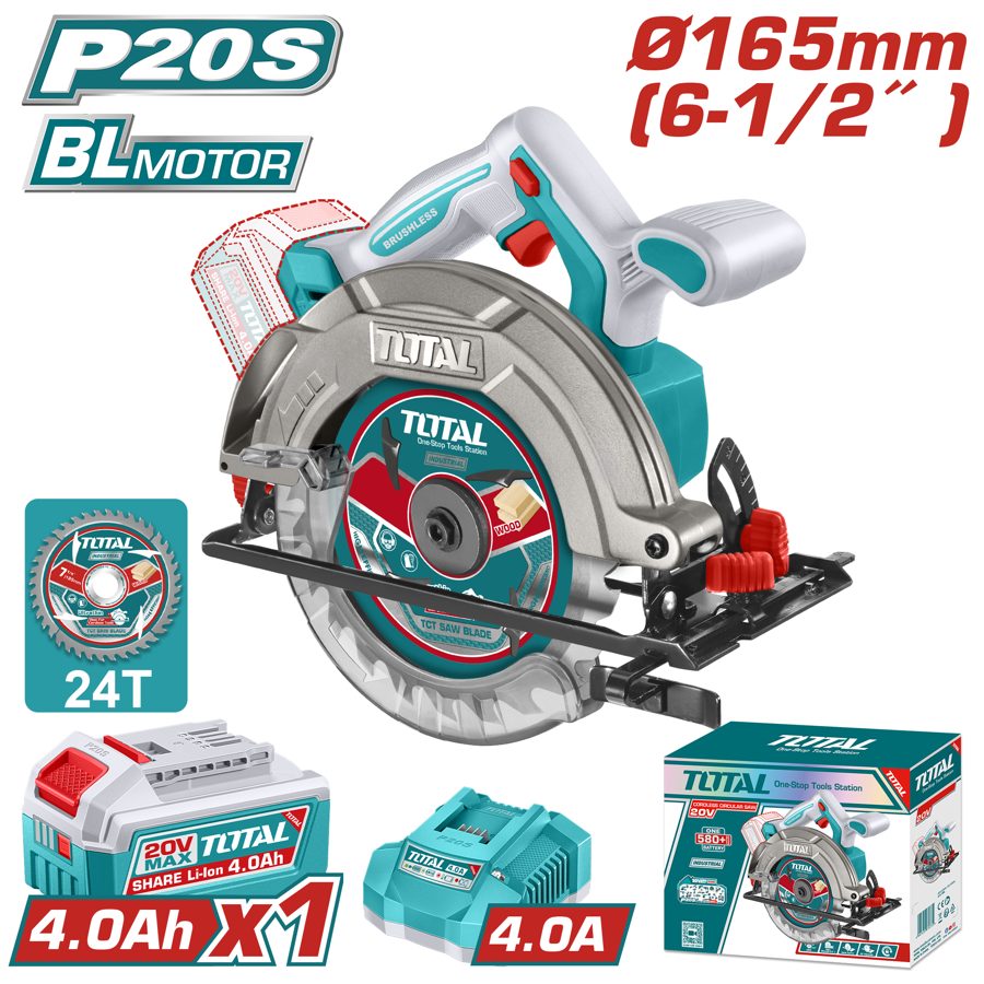 Sierra Circular a Bateria 20V Bl 165MM - BAT/CAR(4A) - TSLI16523 - Total
