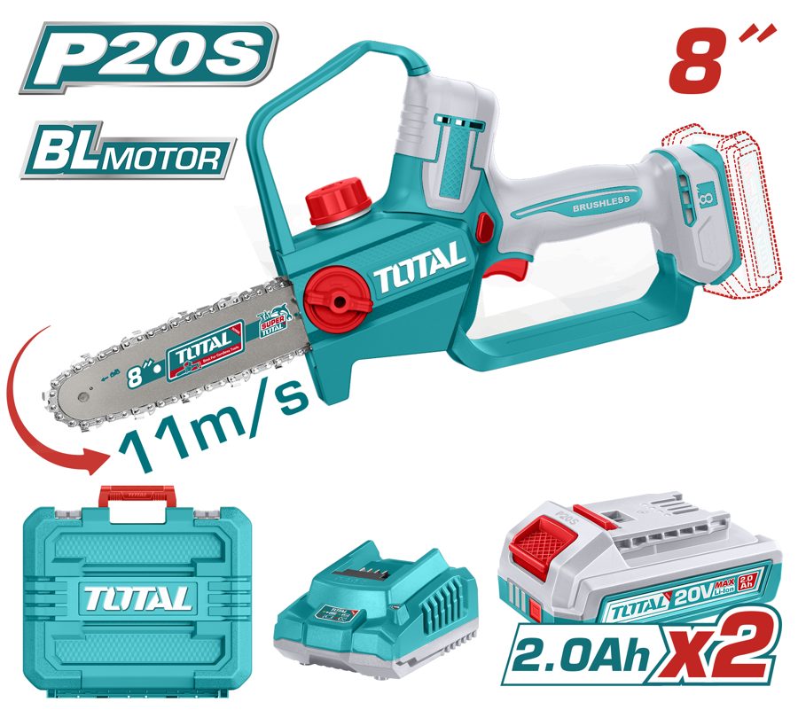 Motosierra a Bateria 20V Bl 20CM (8 Pulg) - 2BAT/CAR - TGSLI20882 - Total