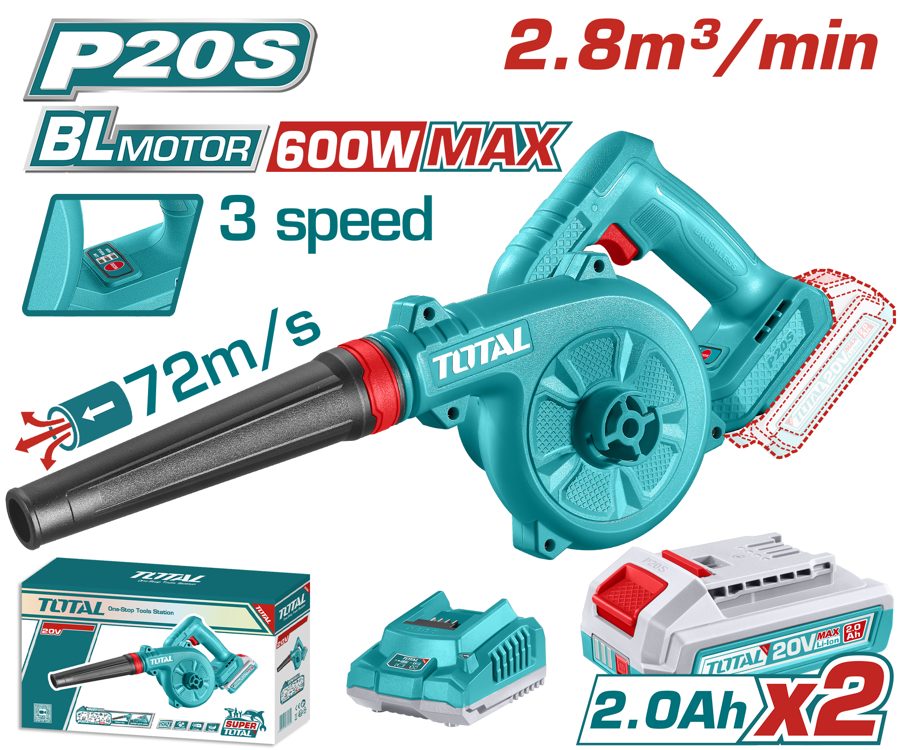 Soplador a Bateria 20V (2,7M3/MIN) 3 Vel. Ajust. - 2BAT/CAR - TABLI20682 - Total