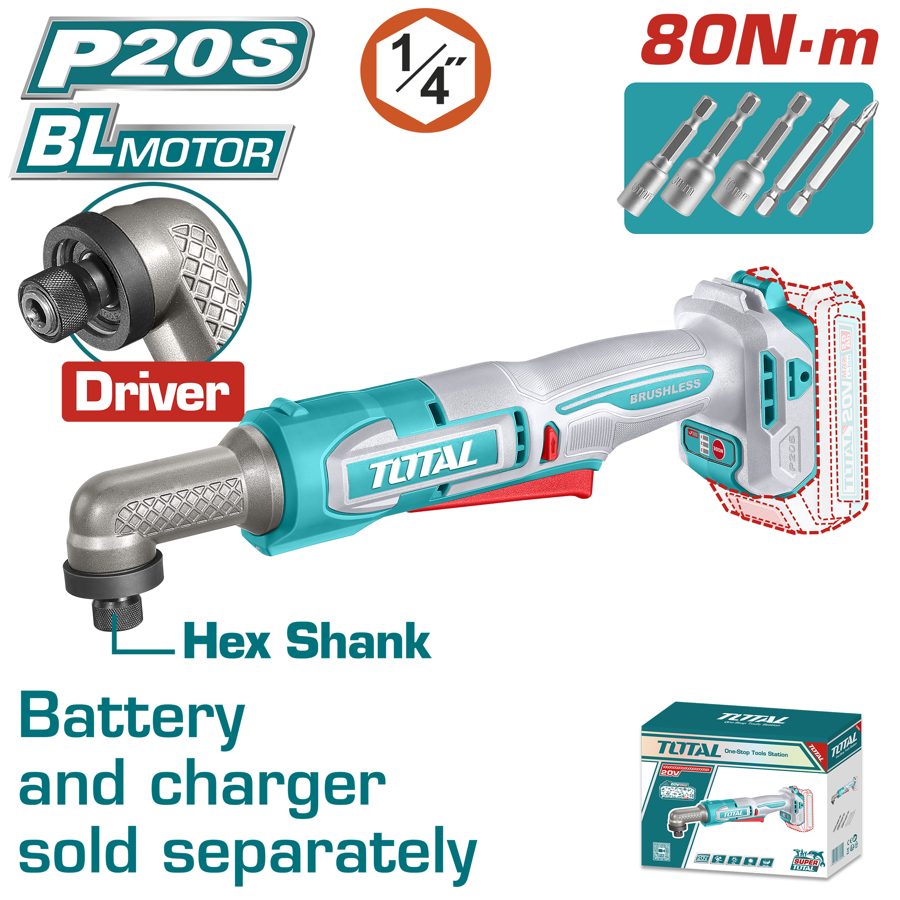 Atornillador de Impacto Angular a Bateria 20V 80NM - sin Bat - TAIRLI2081 - Total