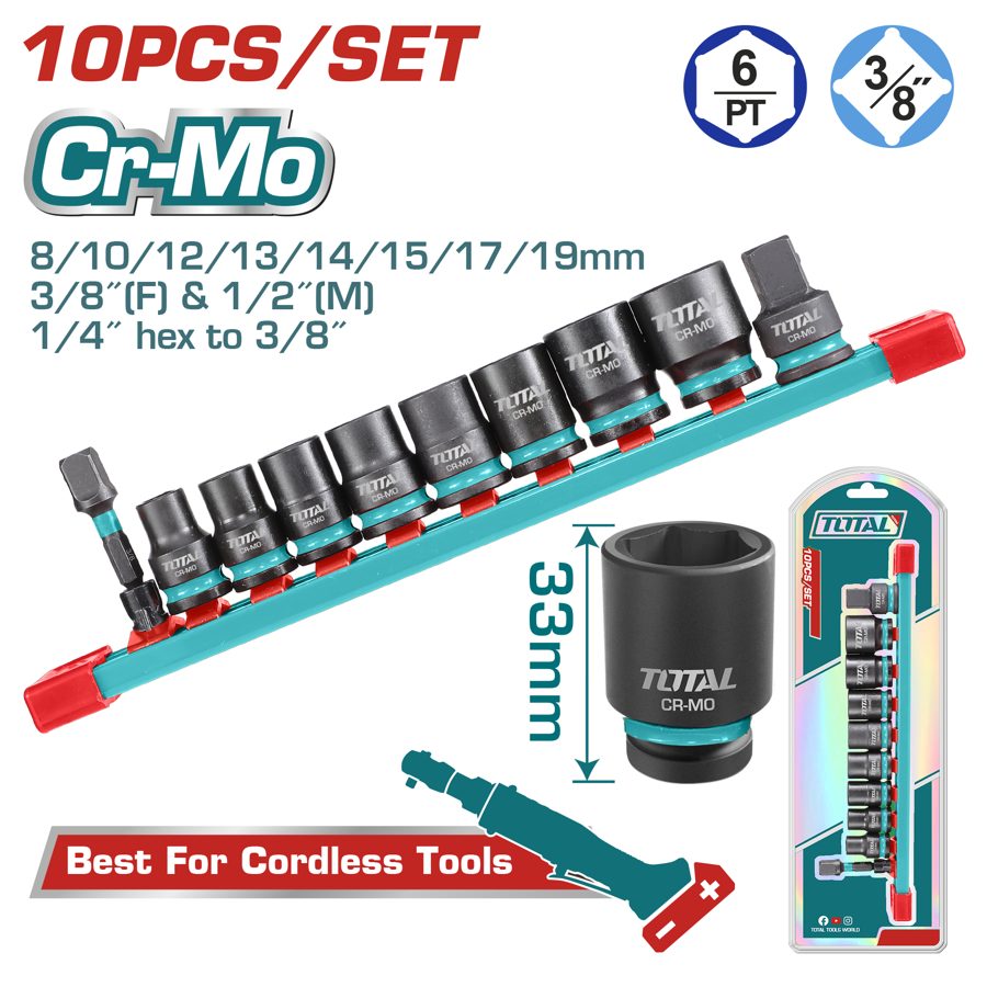 Juego de Llaves Tubo de Impacto 3/8PULG 33MM (10 Pzs) - Total