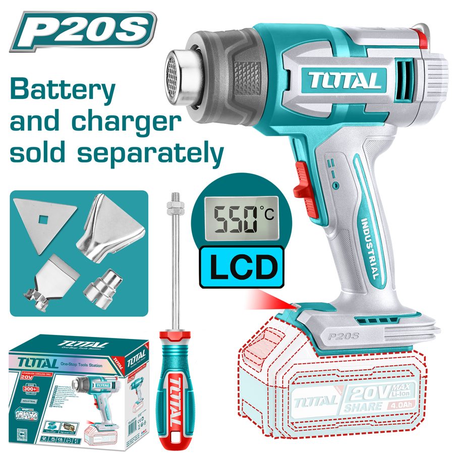 Pistola de Calor a Bateria 20V 550MAX (pant. Lcd) - sin Bat - TBLI2003 - Total