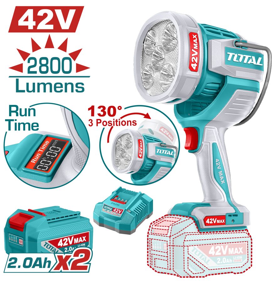 Lampara de Trabajo a Bateria 42V 2800LM -bat/car - TWLI42896 - Total