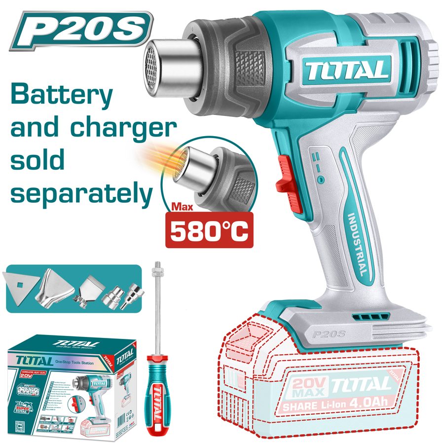 Pistola de Calor a Bateria 20V 580MAX - sin Bat - TBLI2008 - Total