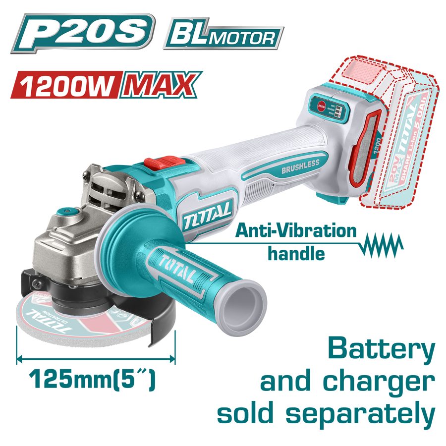 Amoladora a Bateria 20V Bl 125MM (1200W Max-antivib) - sin Bat - TAGLI212027 - Total