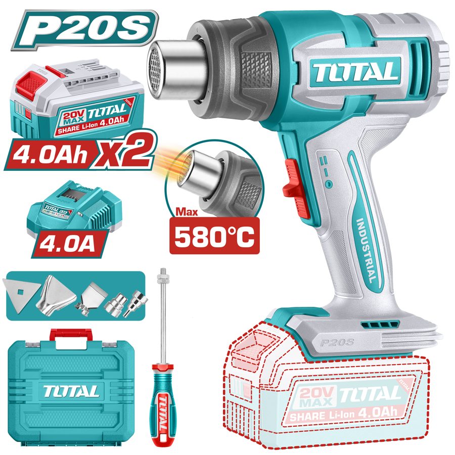 Pistola de Calor a Bateria 20V 580MAX - 2BAT/CAR - TBLI20085 - Total