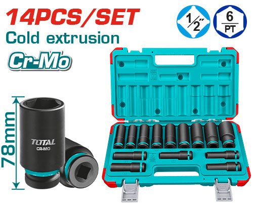 Juego de Llaves Tubo de Impacto Profundas 1/2PULG 78MM (10 Pzs) - THKISD12143L - Total