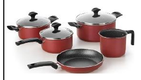 SET DE COCCION 5 PIEZAS CACEROLA 20/ CACEROLA 24/ OLLA 18/ SARTEN 24/ HERVIDOR 14 LINEA: AMORA  MONDIAL