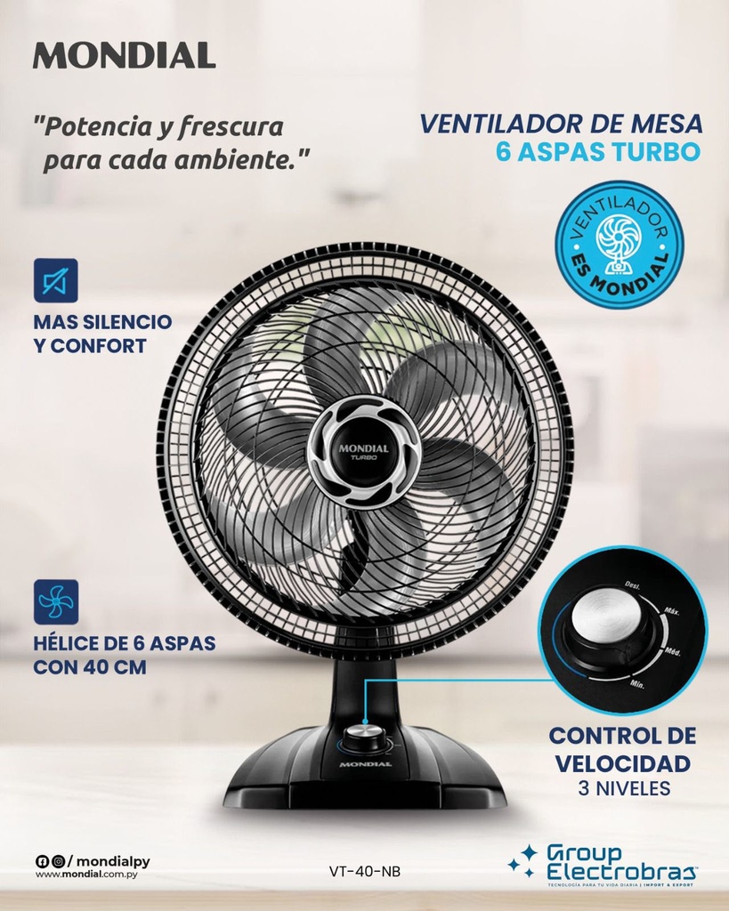 VENTILADOR DE MESA 40CM 6 ASPAS TURBO MONDIAL