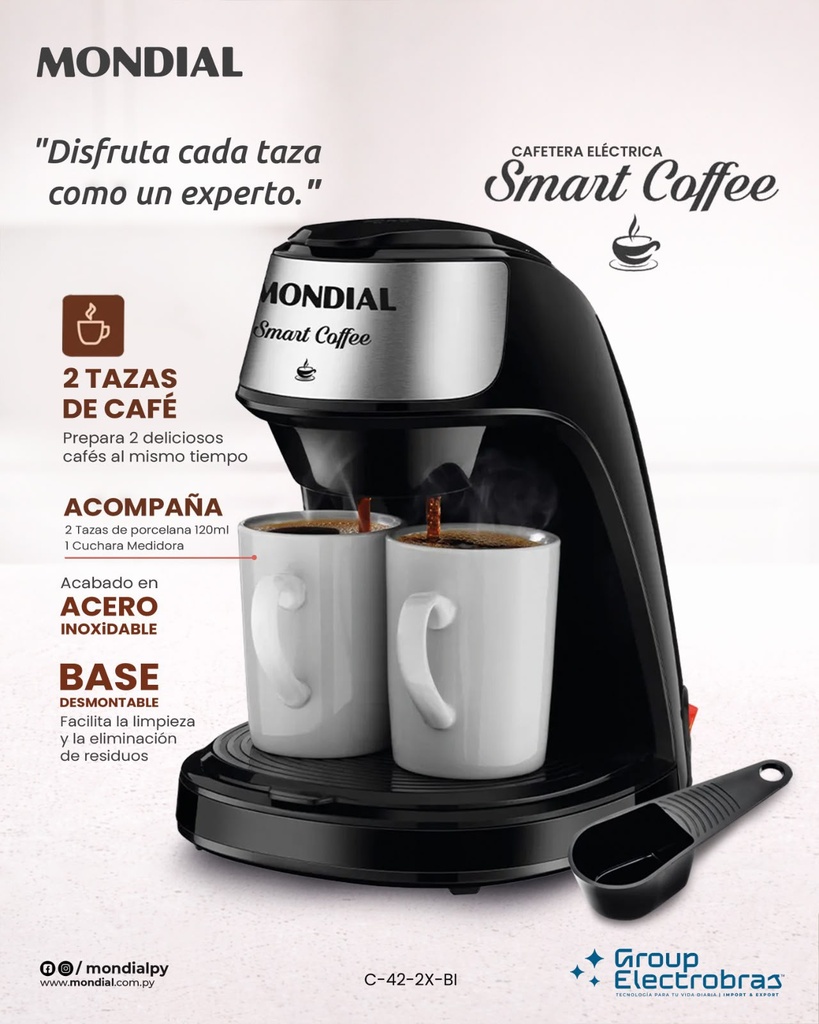 CAFETERA ELECTRICA SMART COFFEE 2 CAFECITOS MONDIAL