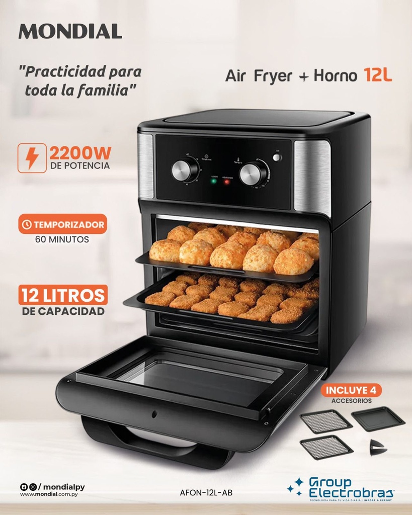 AIR FRYER + HORNO 12L 2200W MONDIAL