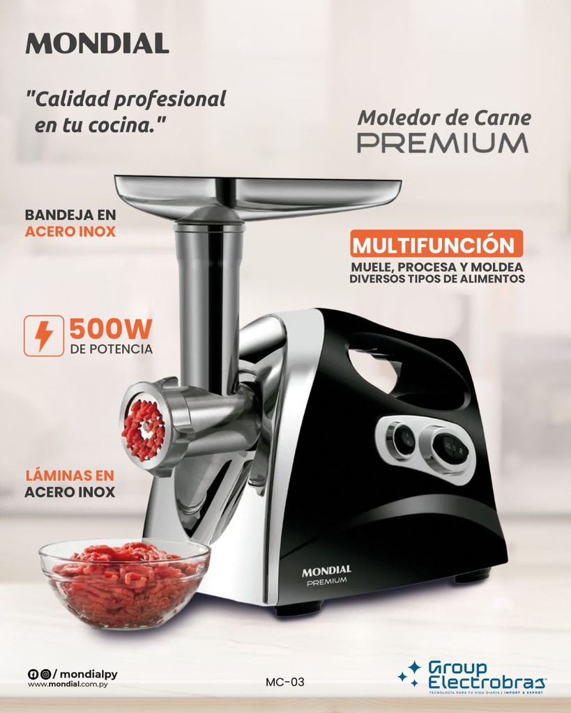 MOLEDOR DE CARNE PREMIUM 500W MONDIAL