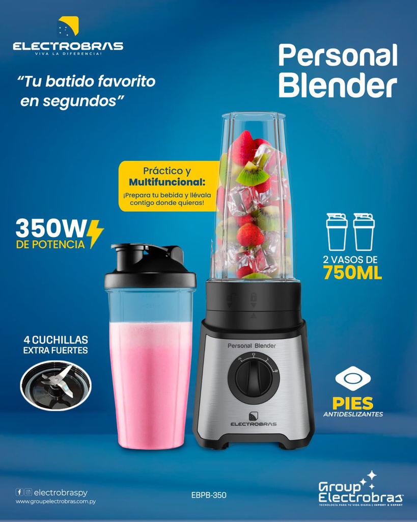 LICUADORA PERSONAL BLENDER 350W 2 VASOS 750ML
