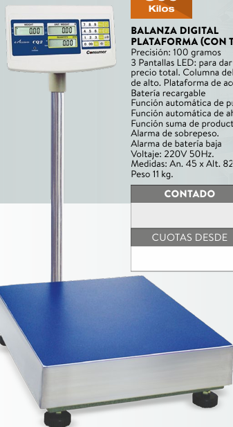 Balanza de Alto Rango Plataforma 300 Kg - Consumer