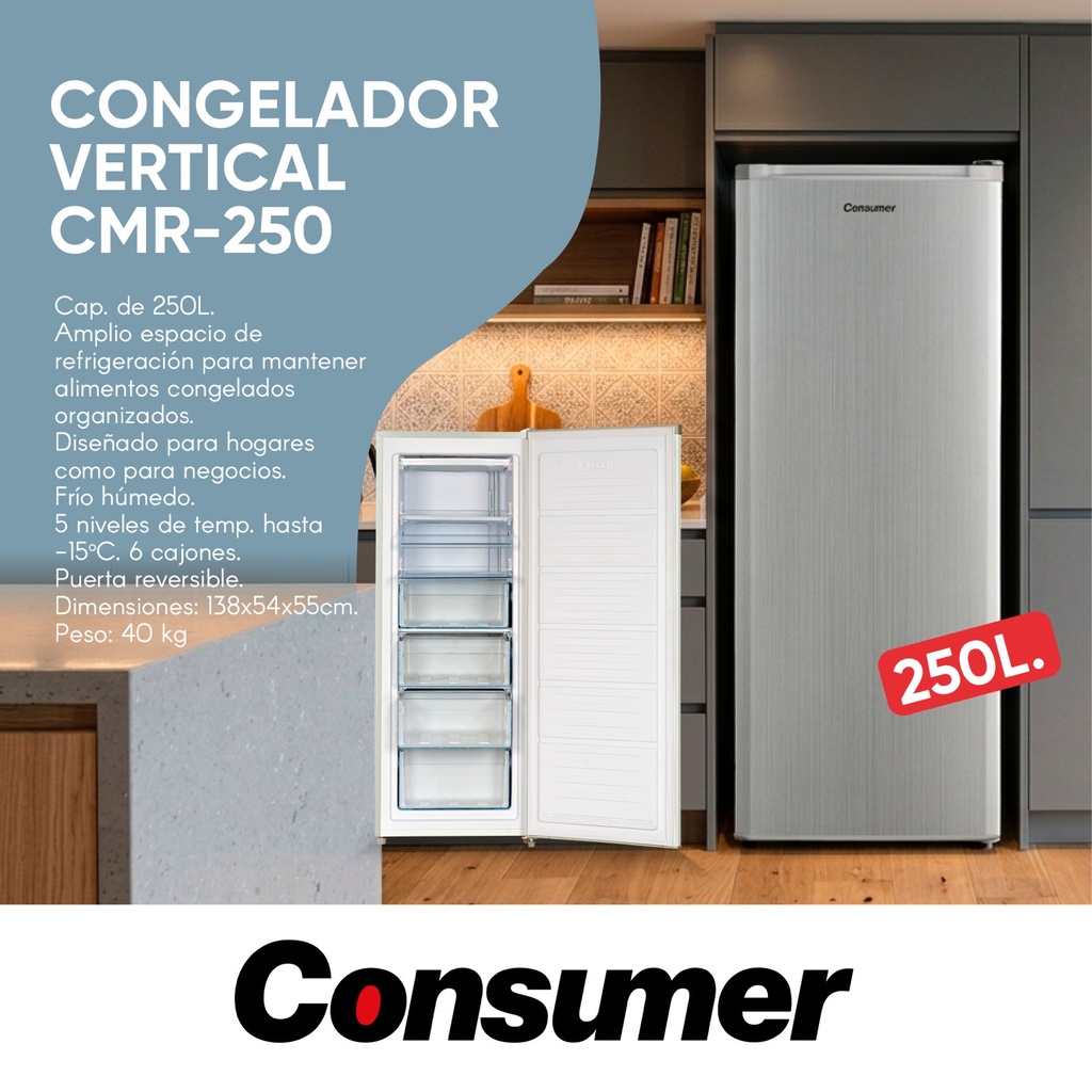 Congelador Vertical CMR-250 Gris - Consumer