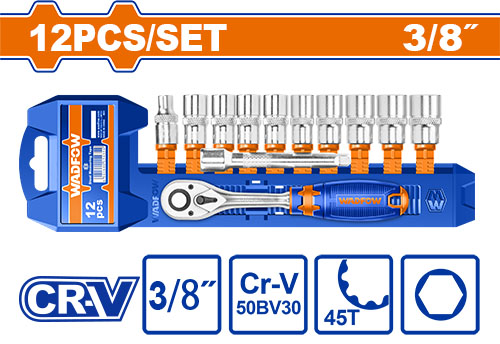 Criquet 3/8 45T Y Juego De Llaves Tubo 3/8 (12 Pzs) - Crv - Wadfow