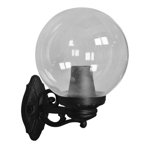 Farol Aplique Bisso E27 De 1 Luz Globo Ø300mm Negro Transp Fumagalli