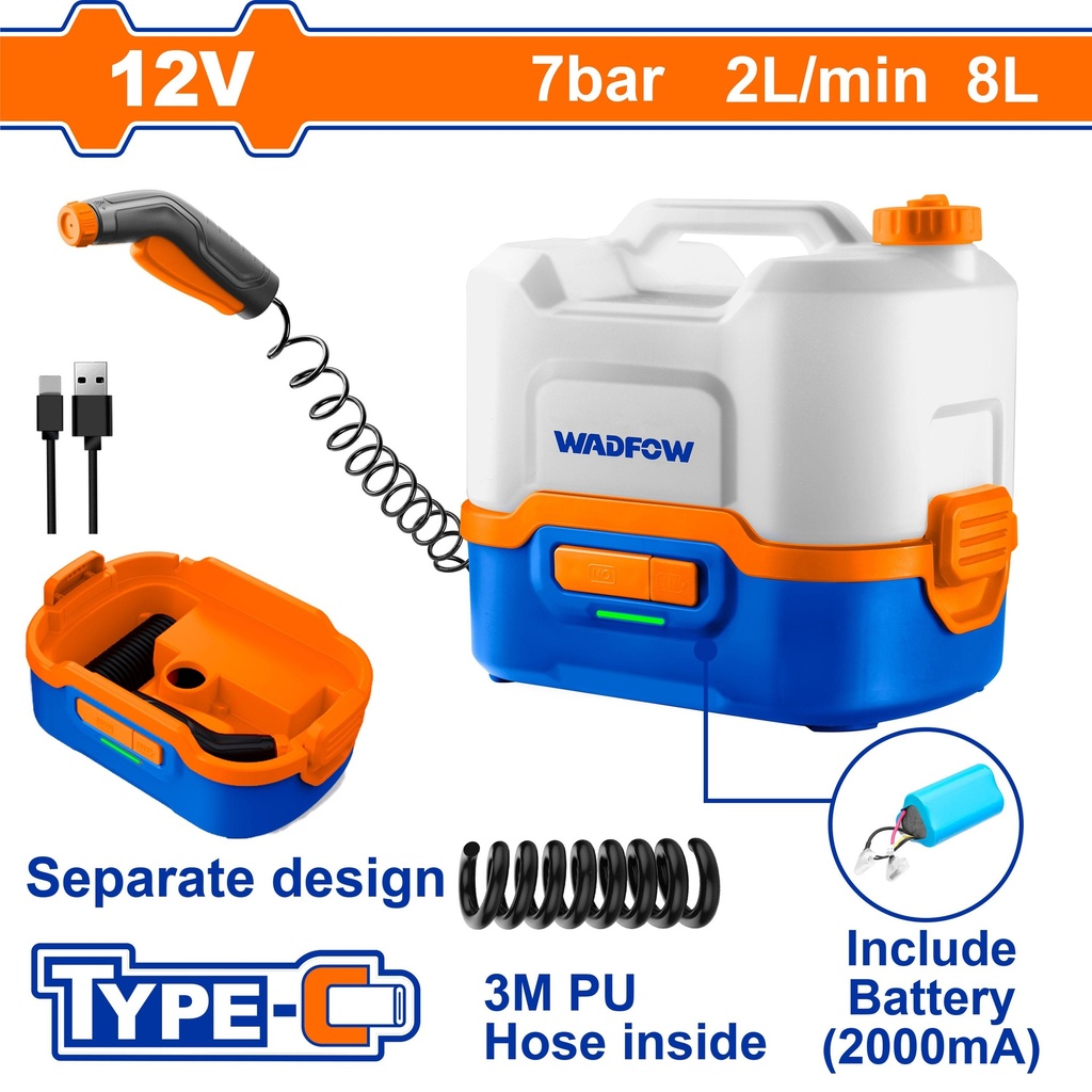 Hidrolavadora A Bateria Integrada (usb C) C/ Tanque - Wadfow