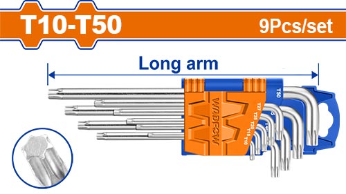 Juego De Llaves Torx Mango Largo T10 - T50 (9 Pzs) - Wadfow