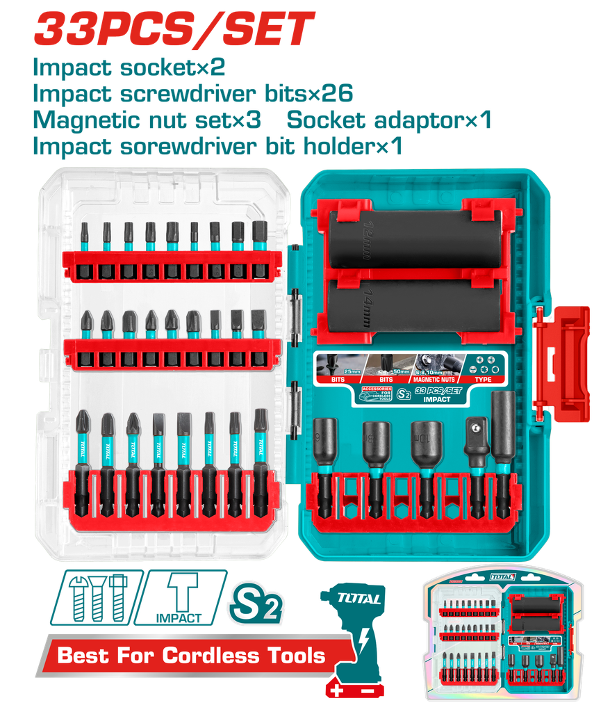 Juego De Puntas Bit Para Atornillador De Impacto (33 Pzs) - Total