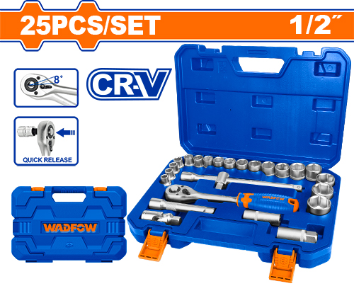 Maletín Con Criquet, Llaves Tubo Y Accesorios 1/2 (25 Pzs) - Crv - Wadfow