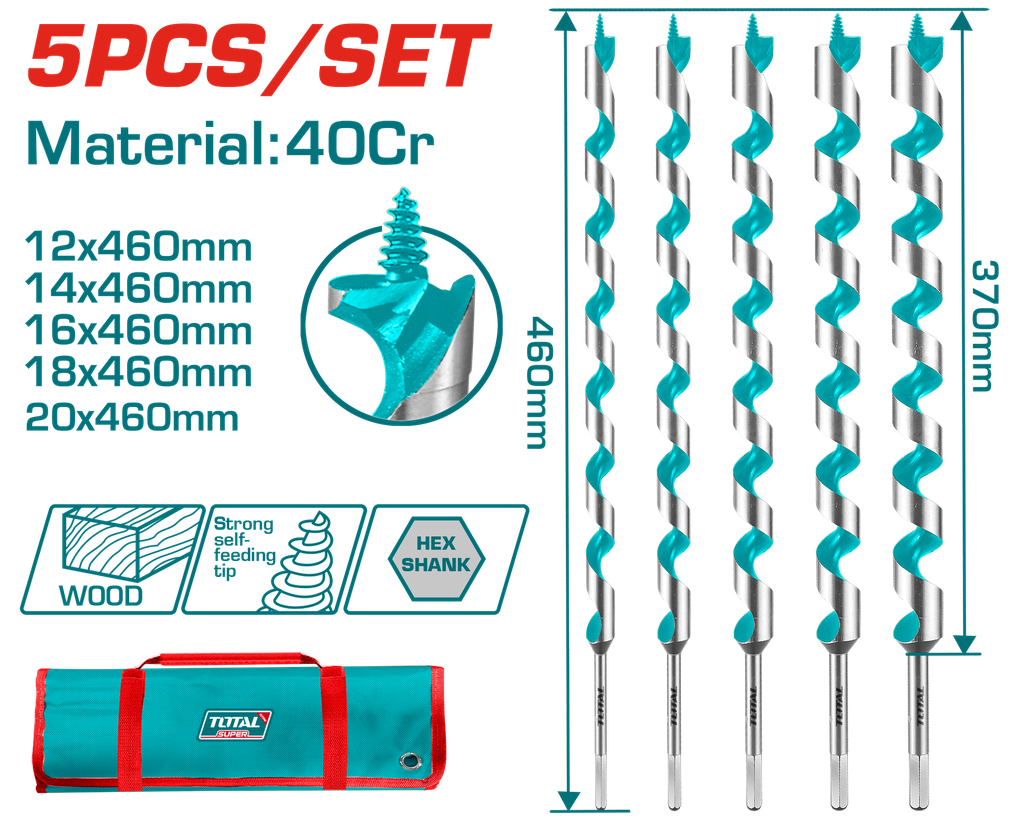 Mecha Para Madera Helicoidal 460MM (5 Pzs) - Total