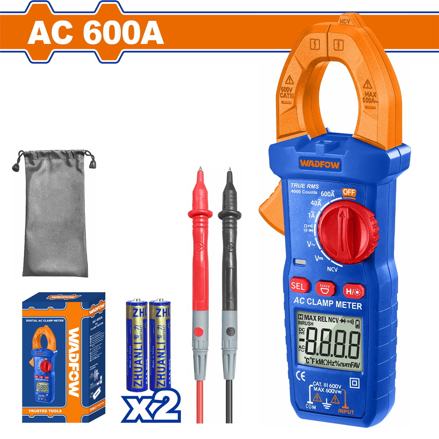 Pinza Amperimetrica AC 600A (4000 Cuentas) - Wadfow