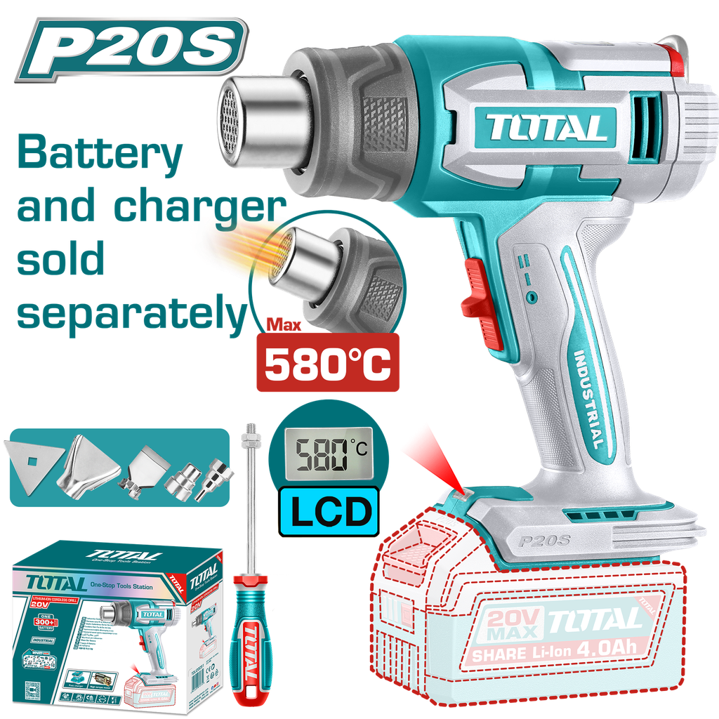 Pistola De Calor A Bateria 20V 580MAX (pant. Lcd) - Sin Bat - Tbli2058 - Total