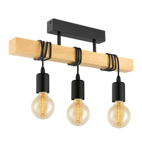 Plafon Townshend E27 De 3 Luces Negro/madera Eglo