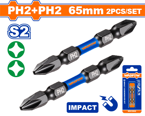 Puntas Bit De Atornillador De Impacto Ph2+ph2 65MM (2 Pzs) - Wadfow