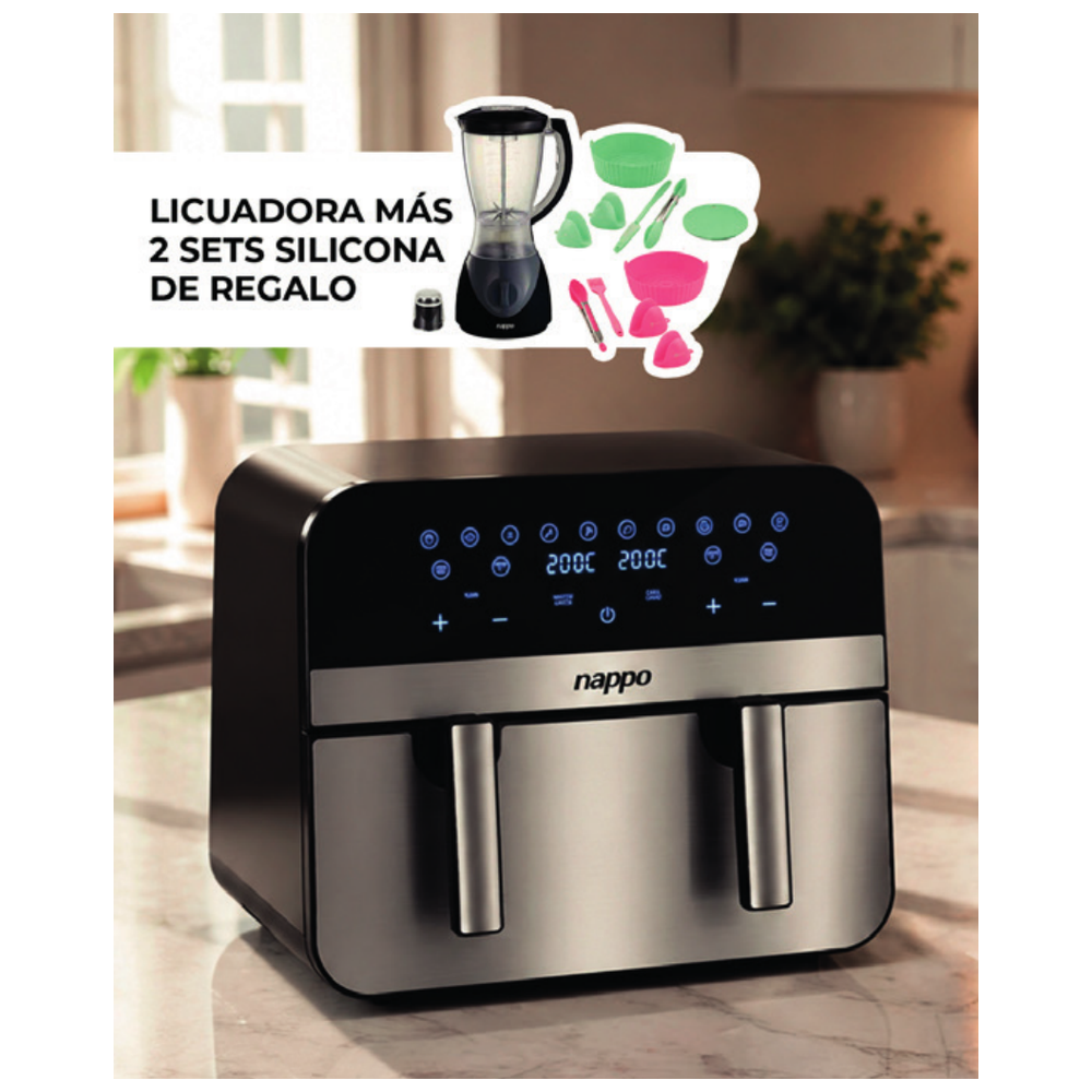 Combo Freidora Digital Sin Aceite Doble NutriFryer 11 L + Licuadora + Set de Utensilios y Accesorios de Silicona - NEF-248 Nappo
