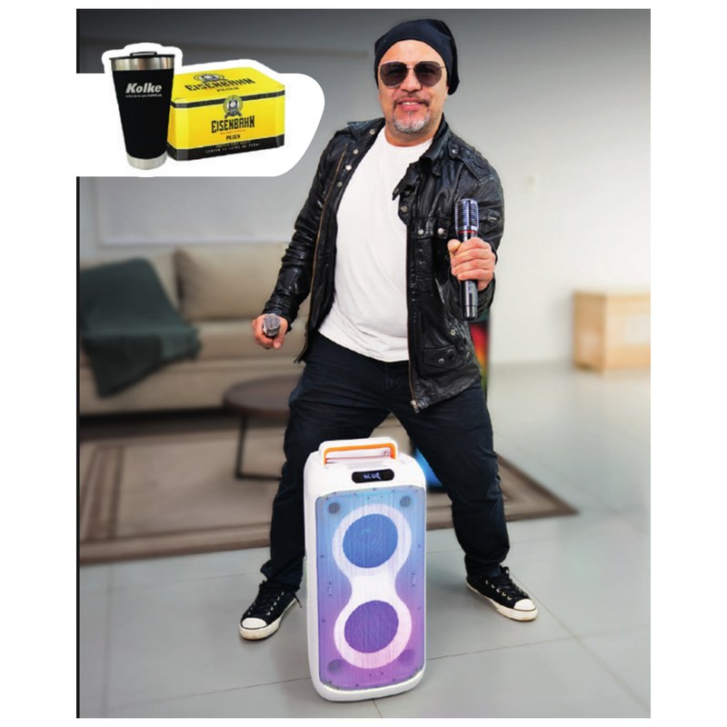 Combo Parlante Inalámbrico Doble 6,5" + Tweeter Fest Duo White + Vaso Térmico y Pack Cervecero - KPB-787 Kolke