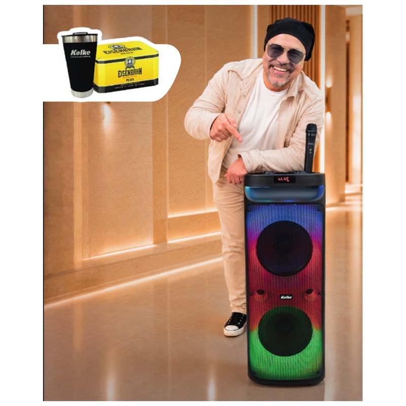 Combo Parlante Inalámbrico Acustic 10" x2 + Vaso Térmico y Pack Cervecero - KPB-632 Kolke