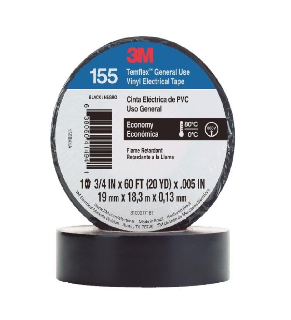 Cinta Aislante Negra 19 mm x 9 m Temflex 155 - 3M