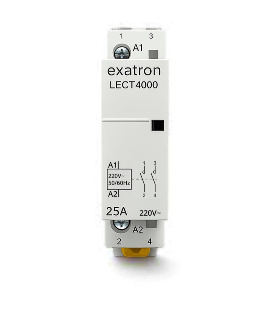 Contactor Modular DIN 1 Módulo 2P 25A 2NA Bobina 220V - LECT4000 Exatron