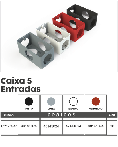 [ED13947] Caja Multiple d/ 5 entradas Negro 1/2 - 3/4 pulg. - 4414024 Master Plásticos