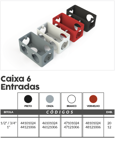 [ED13948] Caja Multiple d/ 6 entradas Gris 1 pulg. - 46121006 Master Plásticos