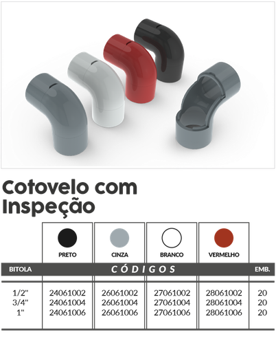 [ED13985] Codo c/ Inspección negro 3/4 pulg. - 24061004 Master Plásticos
